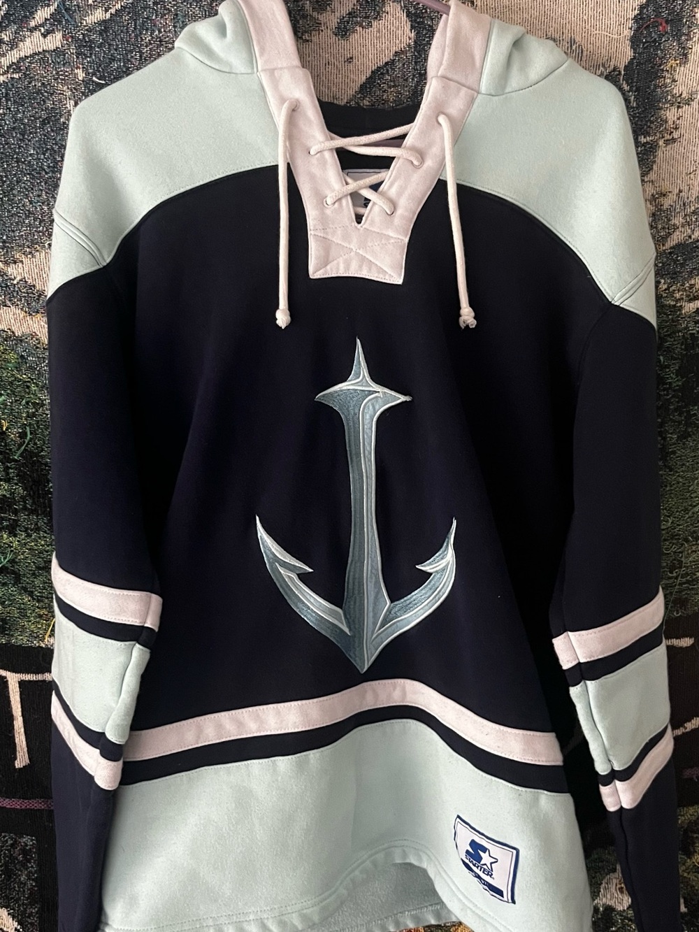 STARTER Men's Crewneck Anchor Sweatshirt - Black & Light Mint
